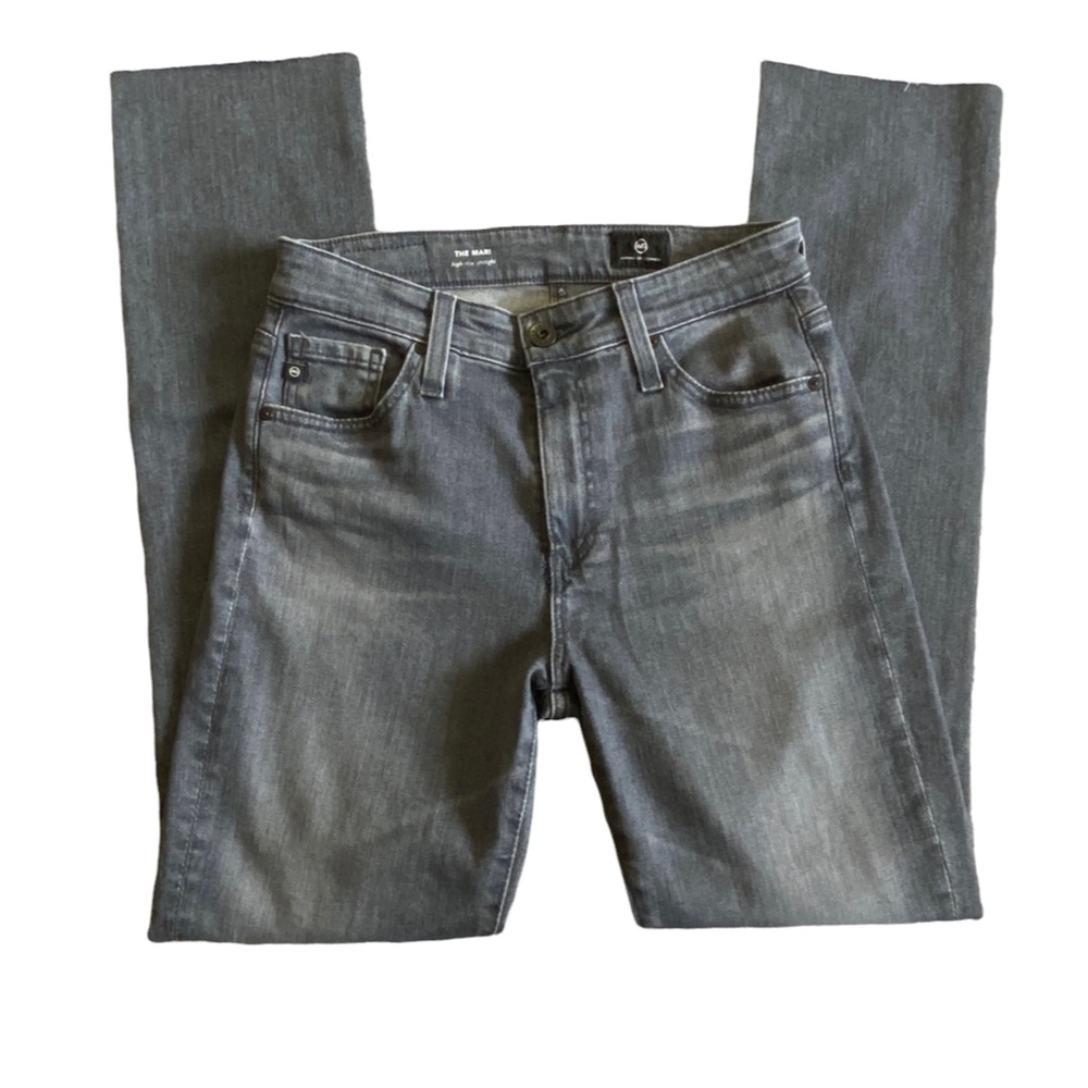 AG Adriano Goldschmied The Mari High Rise Straight Denim Jean 26 Gray Raw Hem